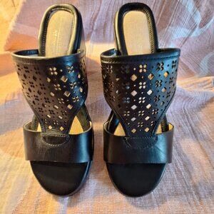 Naturalizer Womens T-strap wedge sandal Tanisha black 8M